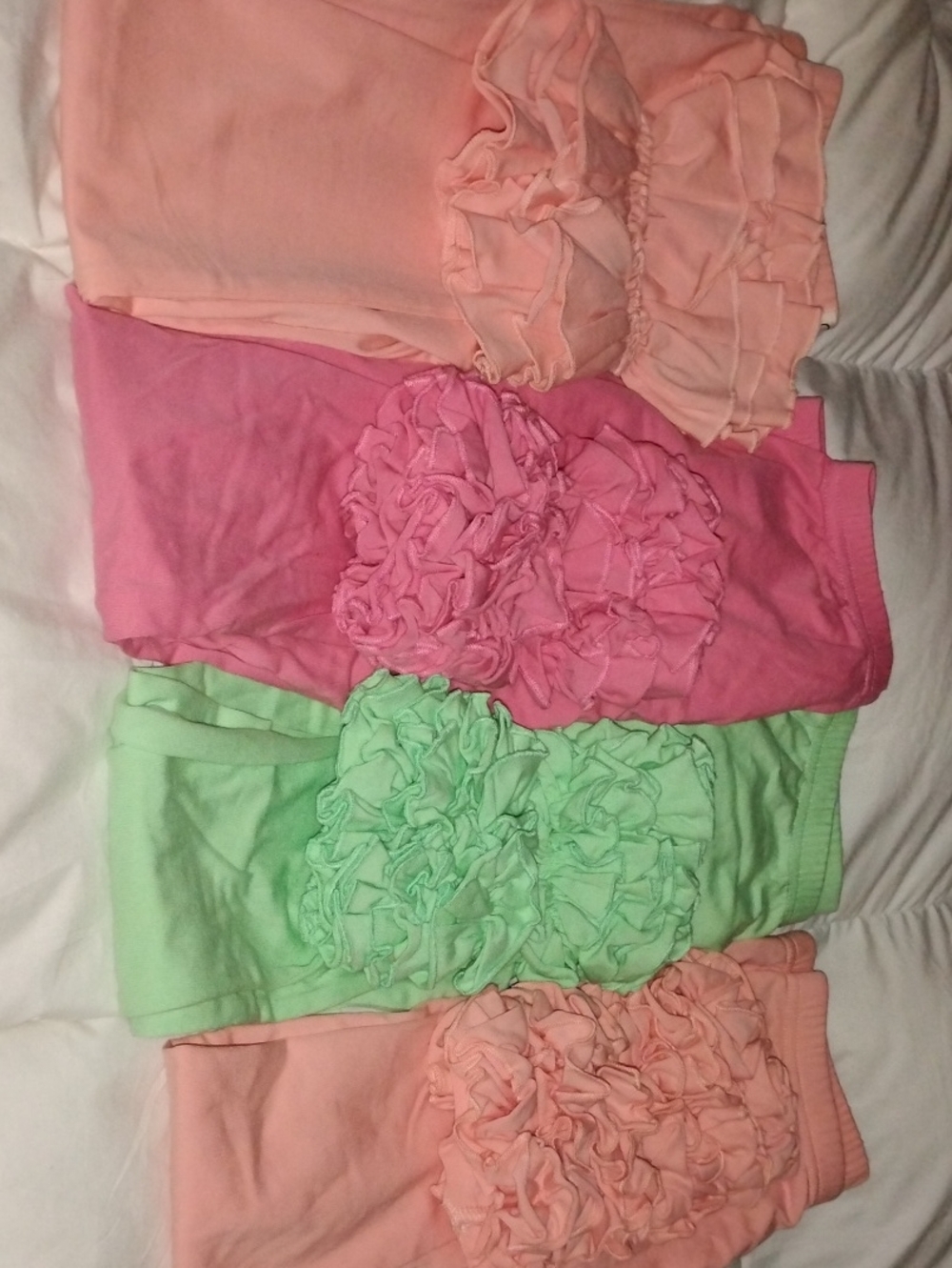 4 Girls Ruffle Hem Leggings in Coral, Mint, and Hot Pink